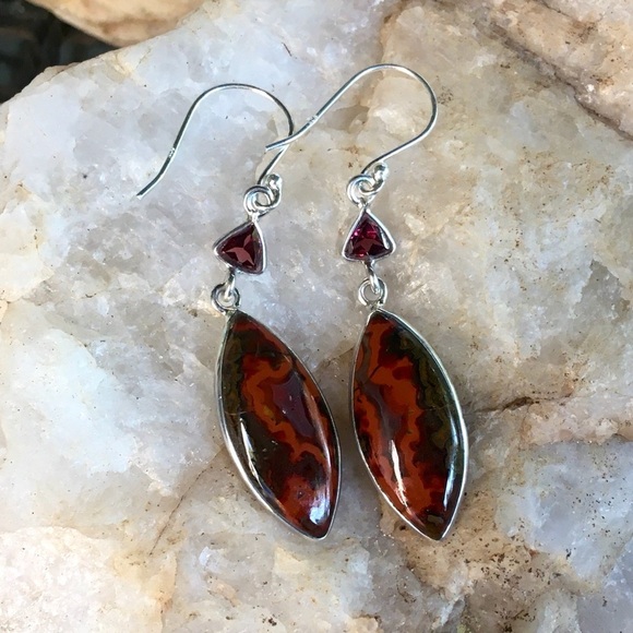 MOROCCAN AGATE & GARNET sterling silver earrings NWT - Picture 2 of 6